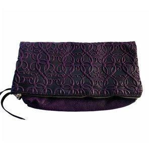 Alex + Ani Foldover Gabriel Clutch Purple Embossed Leather with Card Case